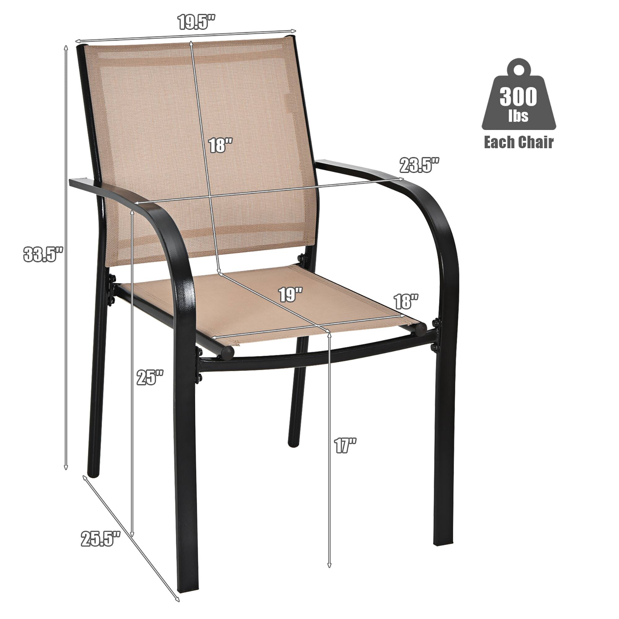 19.5" 18" 23.5" 300 lbs Each Chair 33.5" 19" 18" 25" 17" 25.5"