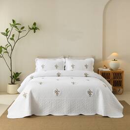 MarCielo - 3 Piece 100% Cotton Cover Rose Embroidered Vintage Cottage Quilt Bedspread Set - White