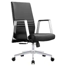 LeisureMod - Aleen Office Chair in Upholstered Leather and Iron Frame with Swivel and Tilt Comfortable Desk Chair for Home Office - Black
