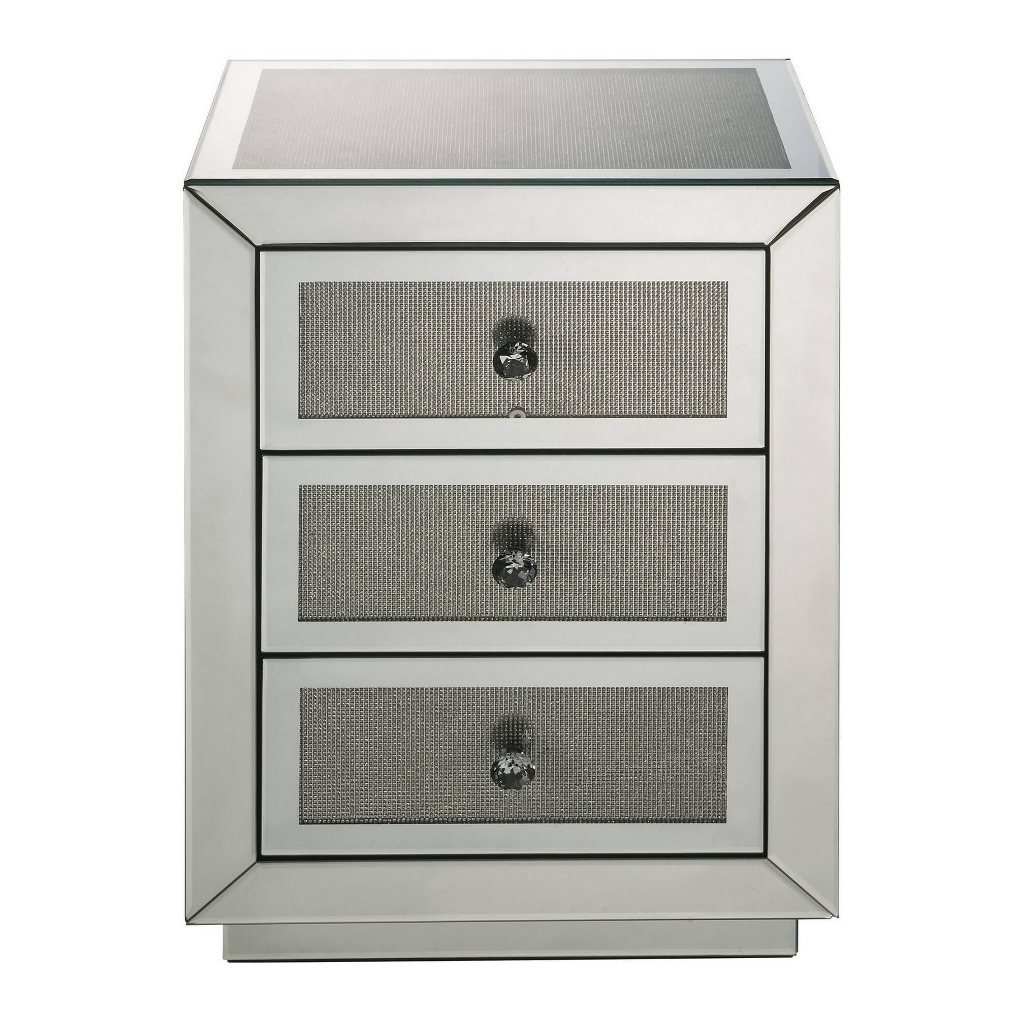 Alt View 1. Manhattan Lane - 3 Drawer Mirrored Accent Table with Faux Diamond Inlay - Silver.