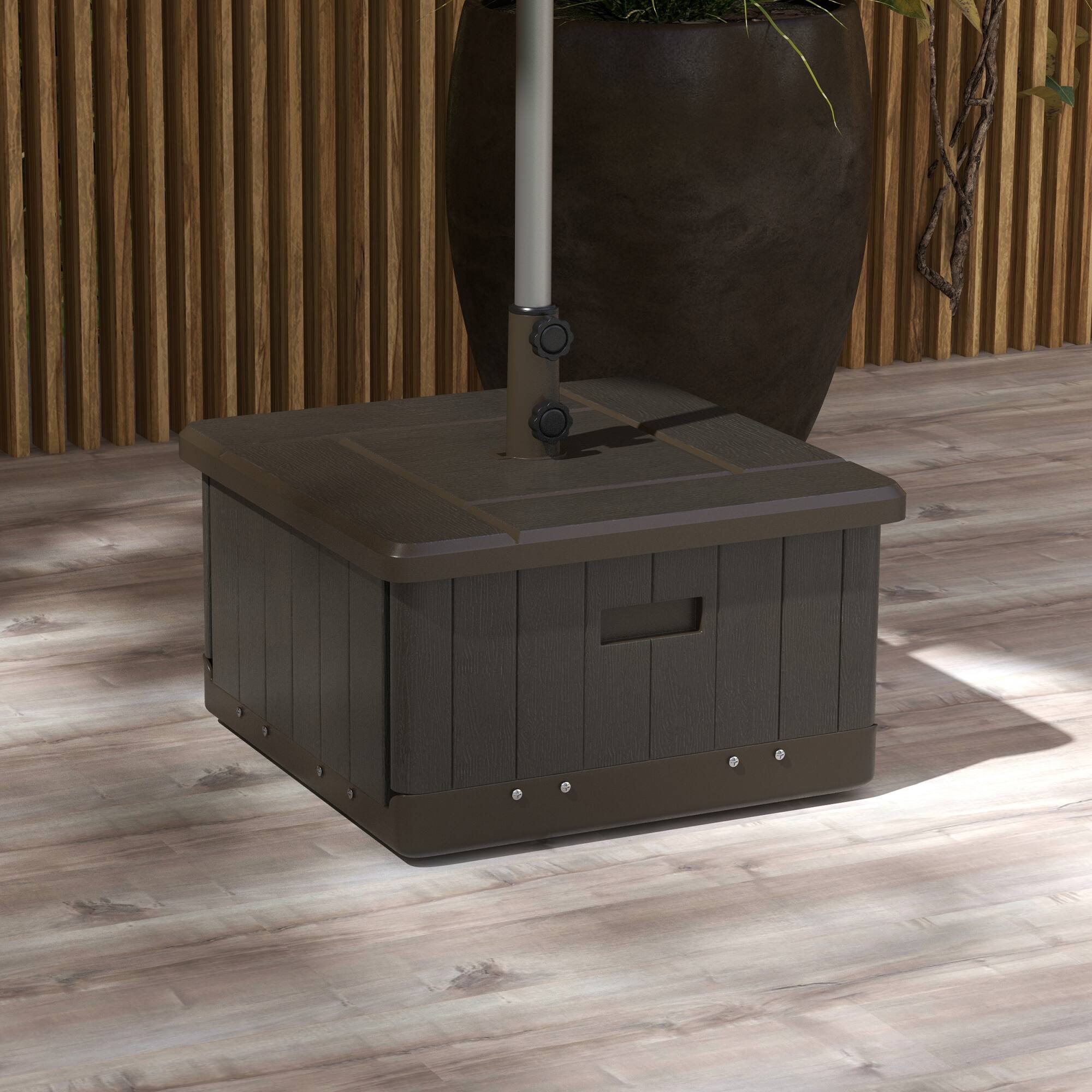 Alt View 1. Outsunny - Outdoor Umbrella Base with Wheels and Handles, End Table, Flower Box Planter with Hole - Brown.