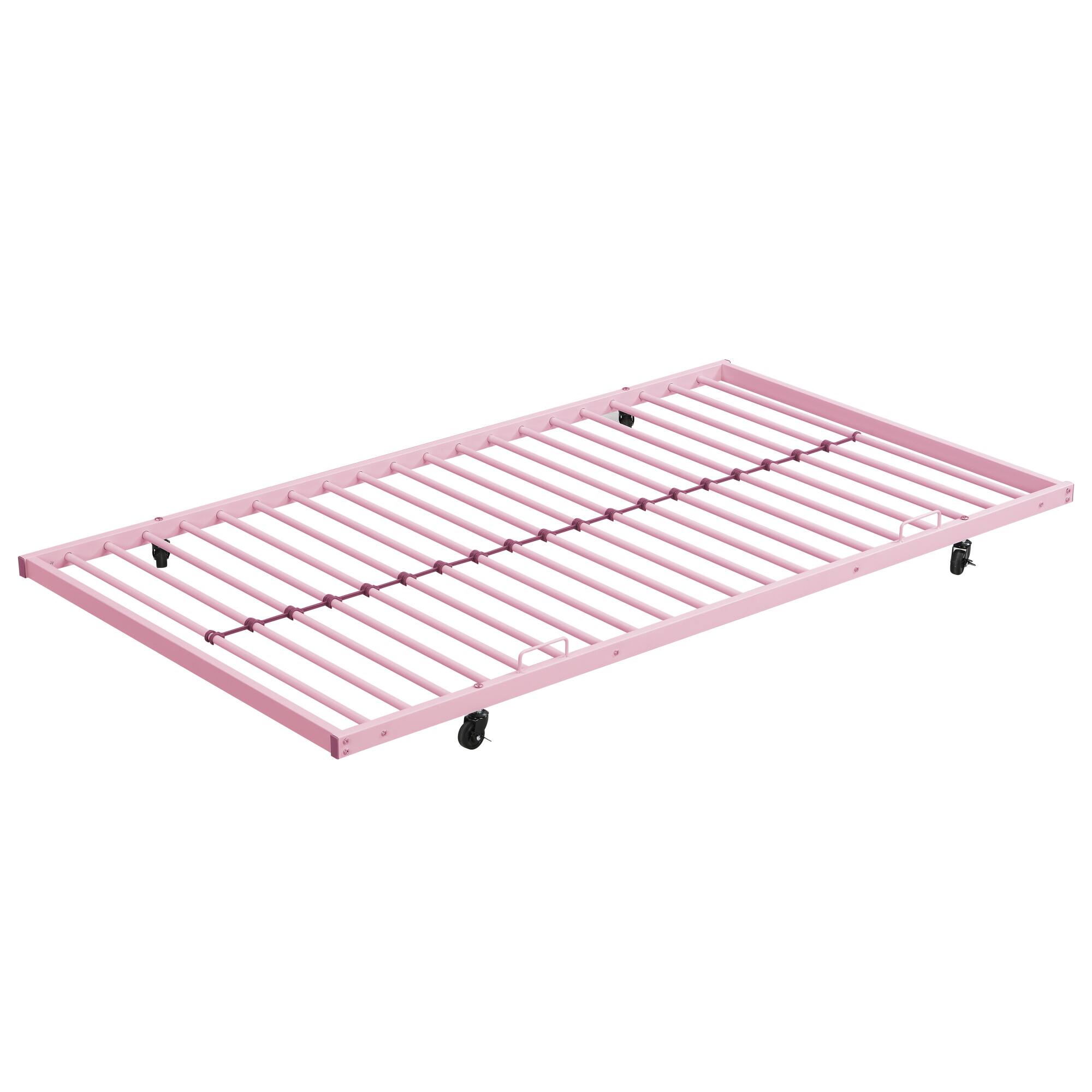 Alt View 7. GOODSILO - Modern Metal Bunk Bed with Trundle - Space-Saving Sleeper Solution for Kids and Teens - Pink.