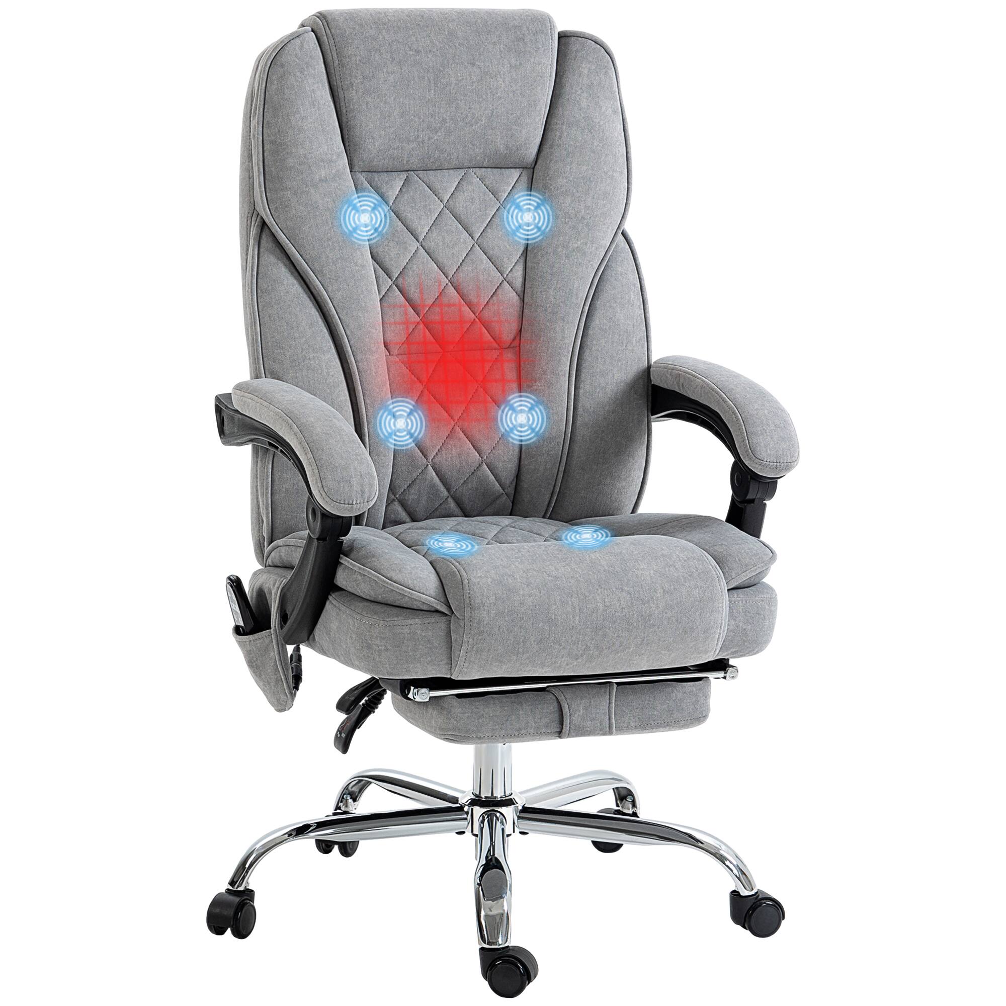 Vinsetto - Massage Office Chair with Foot Rest, Executive Computer Desk Chair with 6 Vibration Point and Heat - Light Gray