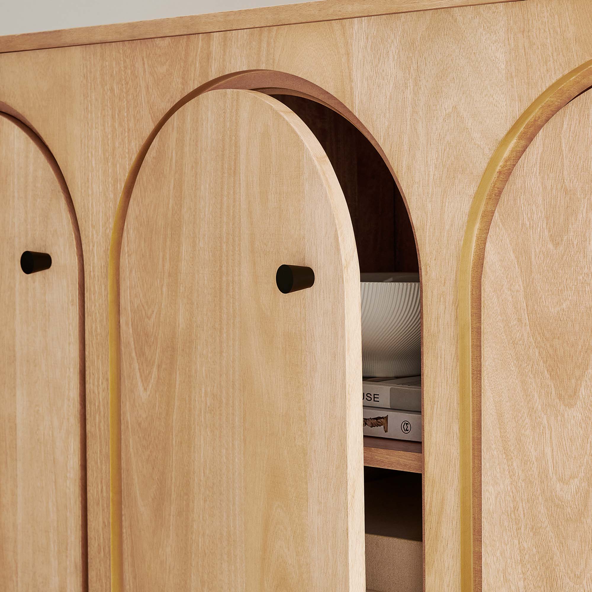 Alt View 1. Modway - Appia 3-Door Arched Door Sideboard Storage Cabinet by Modway - Oak.