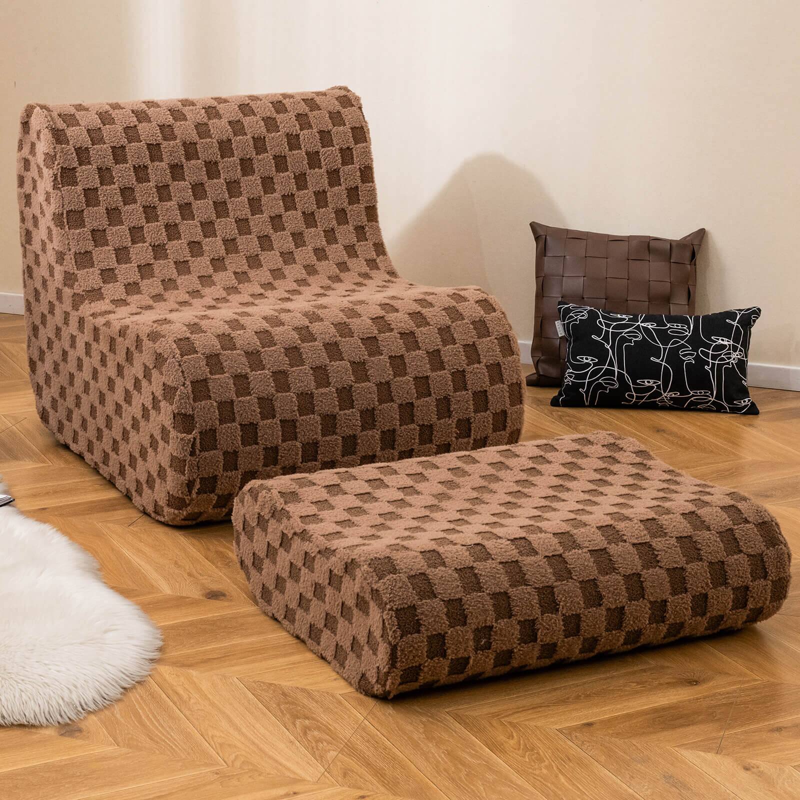 Alt View 4. Costway - Costway Bean Bag Chair with Ottoman High Elasticity Sponge Non-slip Bottom & Velvet Cover Brown - Brown.