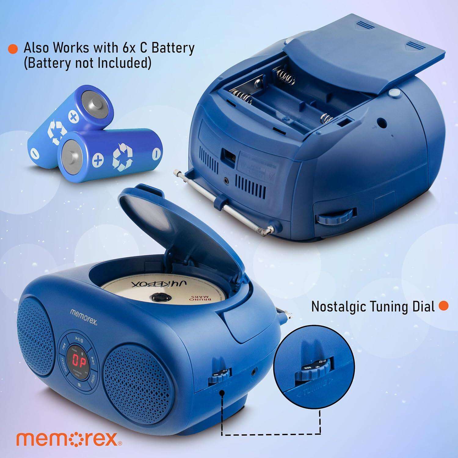 Also Works with 6x C Battery (Battery not Included), Nostalgic Tuning Dial, memorex. OP ! I DON .O.O CDCod