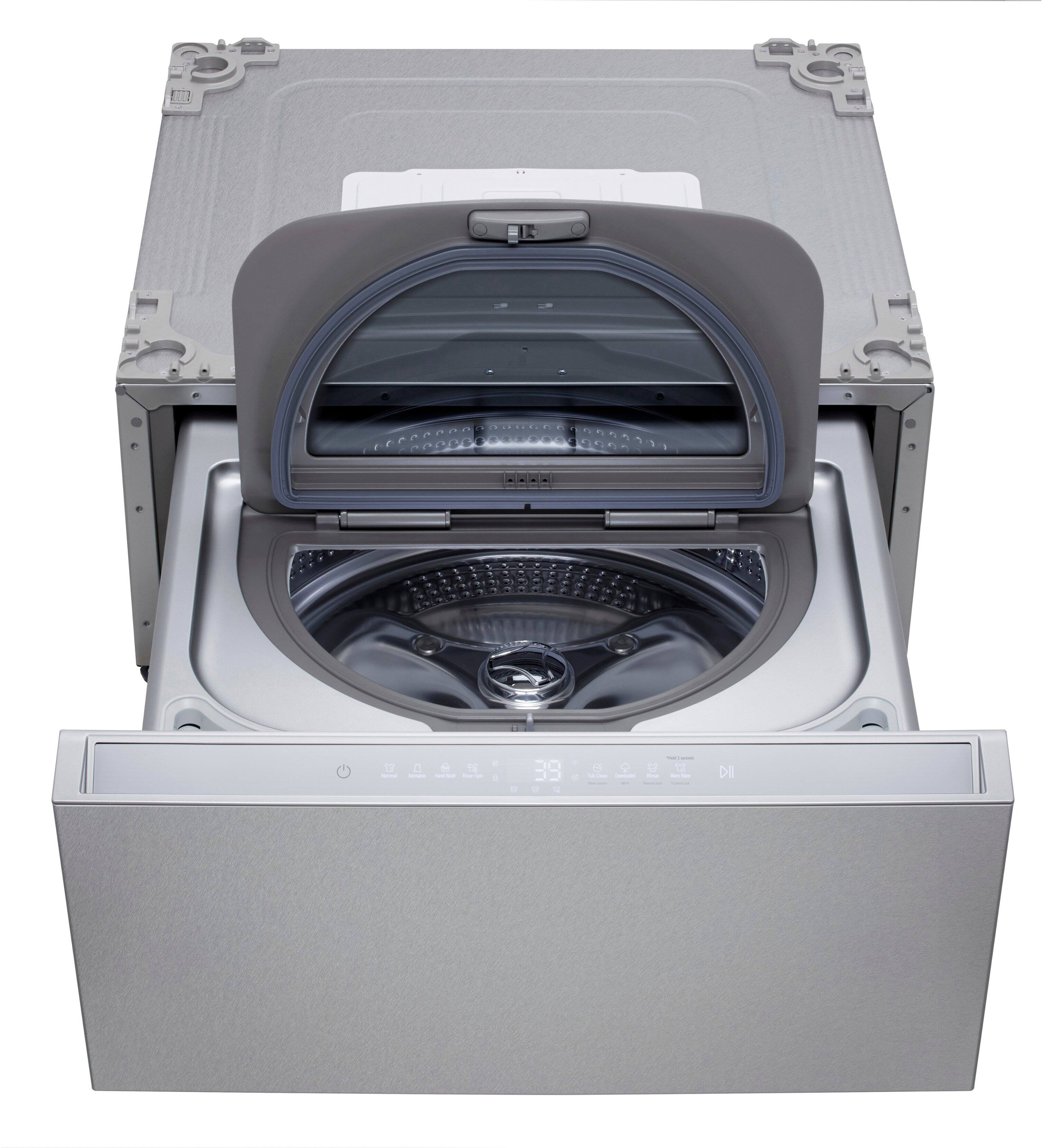Alt View 4. LG - SIGNATURE SideKick 1.0 Cu Ft Top Load Pedestal Washer with Dual LED Display - Brushed Platinum Steel.