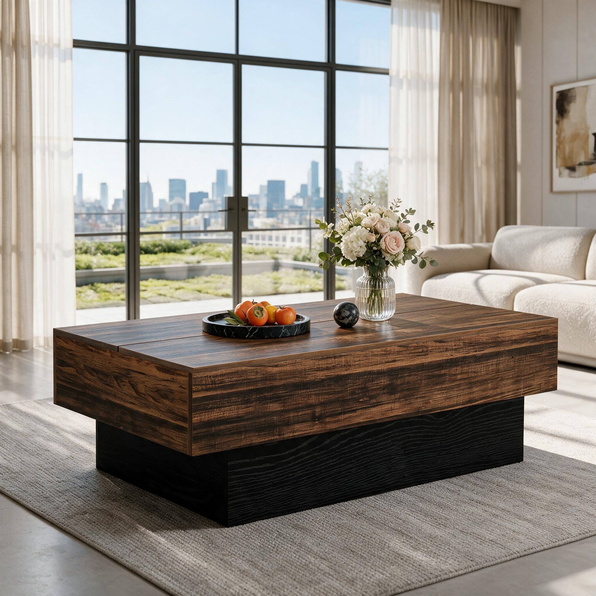 Alt View 5. Tribesigns - 55" Large Rectangle Coffee Table for Living Room - Brown & Black.