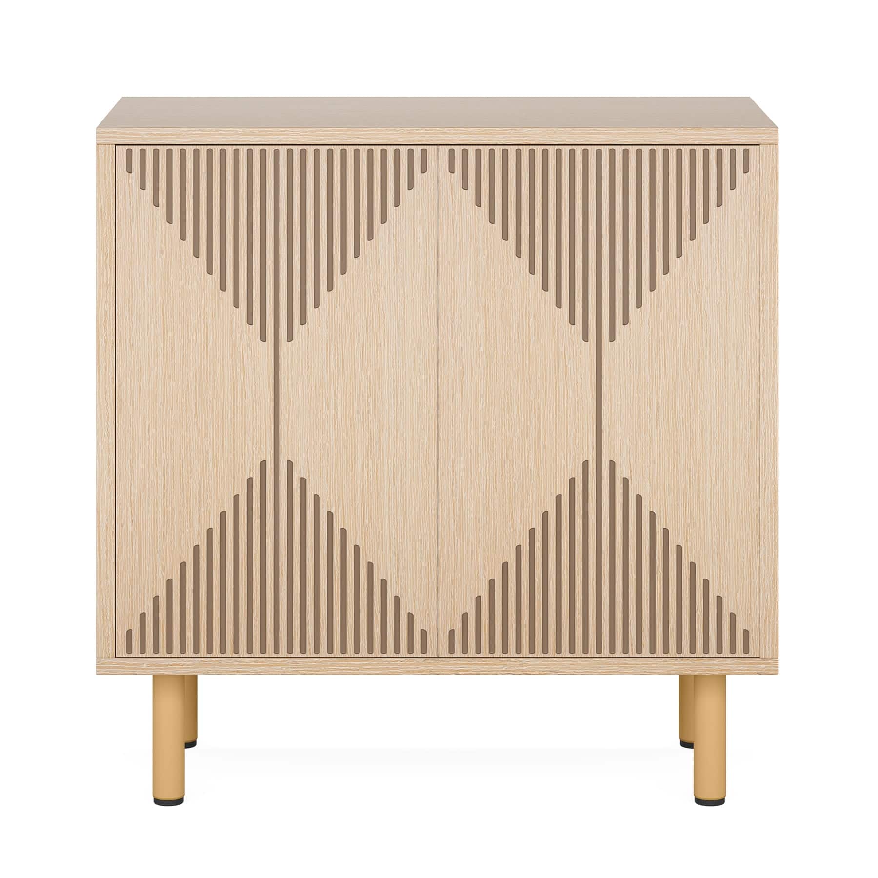 Kadyn - Buffet Cabinet with Drawer, Modern White Storage Cabinet, Carved Details, Gold Legs, Easy to Assemble - Brown