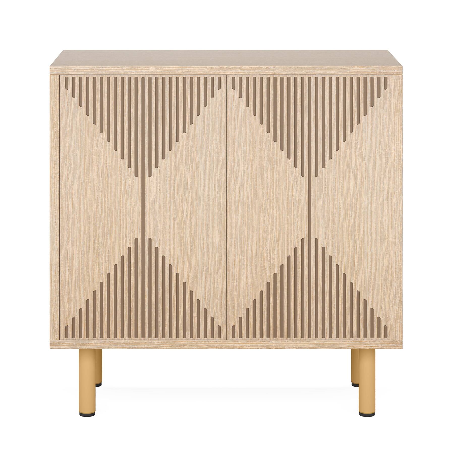 Front. Kadyn - Kadyn Buffet Cabinet with Drawer, Modern White Storage Cabinet, Carved Details, Gold Legs, Easy to Assemble - Brown.