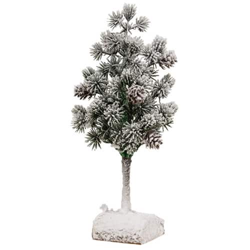BreeBe - Flocked Bristle Pine Tree w/Cones on Log 9" - Multicolor
