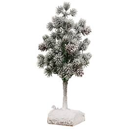 BreeBe - Flocked Bristle Pine Tree w/Cones on Log 9" - Multicolor
