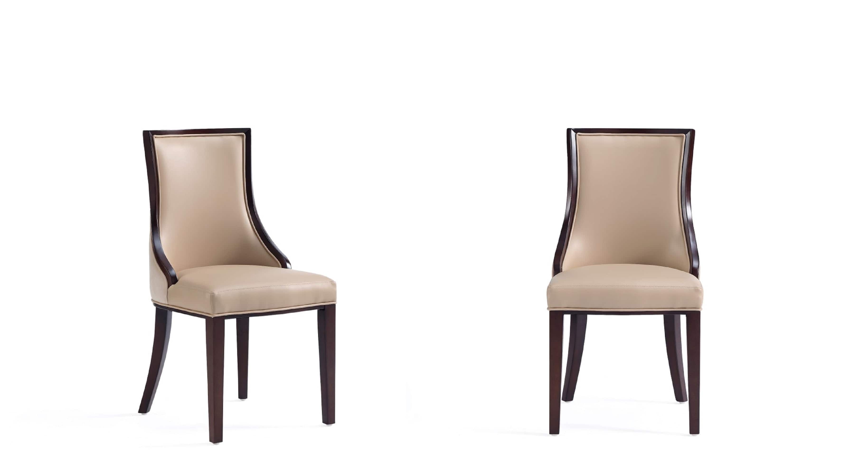 Manhattan Comfort - Grand Traditional Wood Upholstered Dining Chair - Set of 2 - Tan