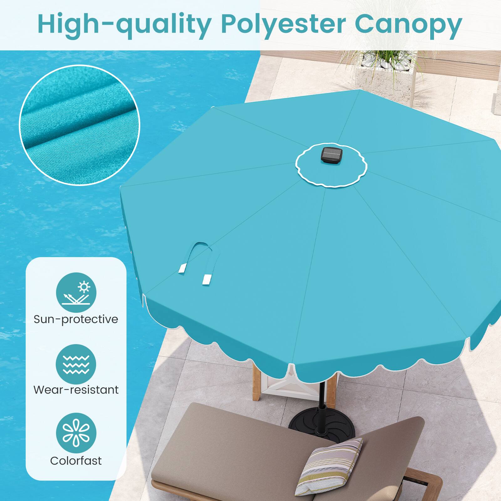 High-quality Polyester Canopy
Sun-protective
Wear-resistant
Colorfast