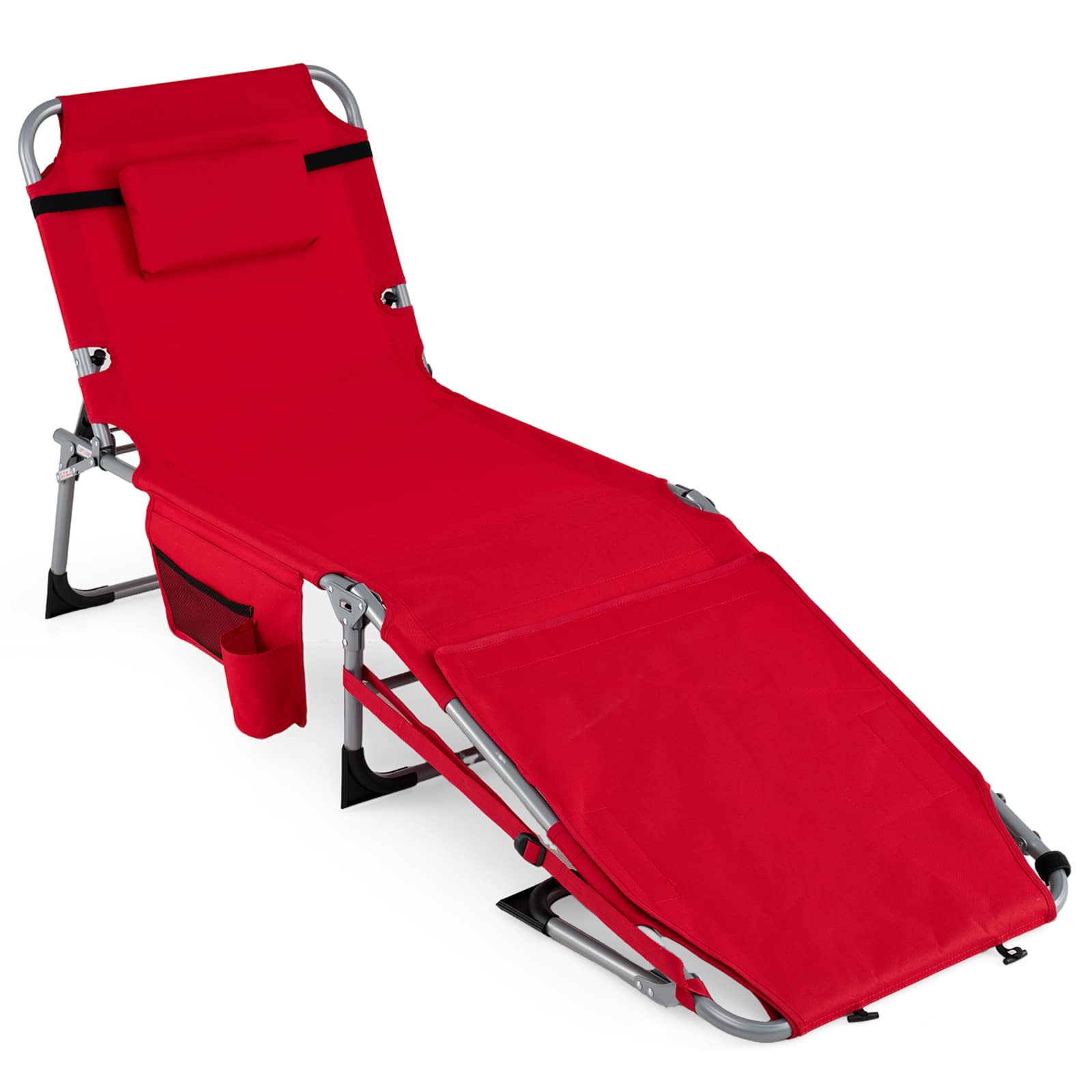 Gymax - Tanning Chair w/ Face Arm Holes 4-Level Backrest & Head Pillow Side Pocket - Red
