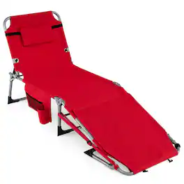 Gymax - Tanning Chair w/ Face Arm Holes 4-Level Backrest & Head Pillow Side Pocket - Red