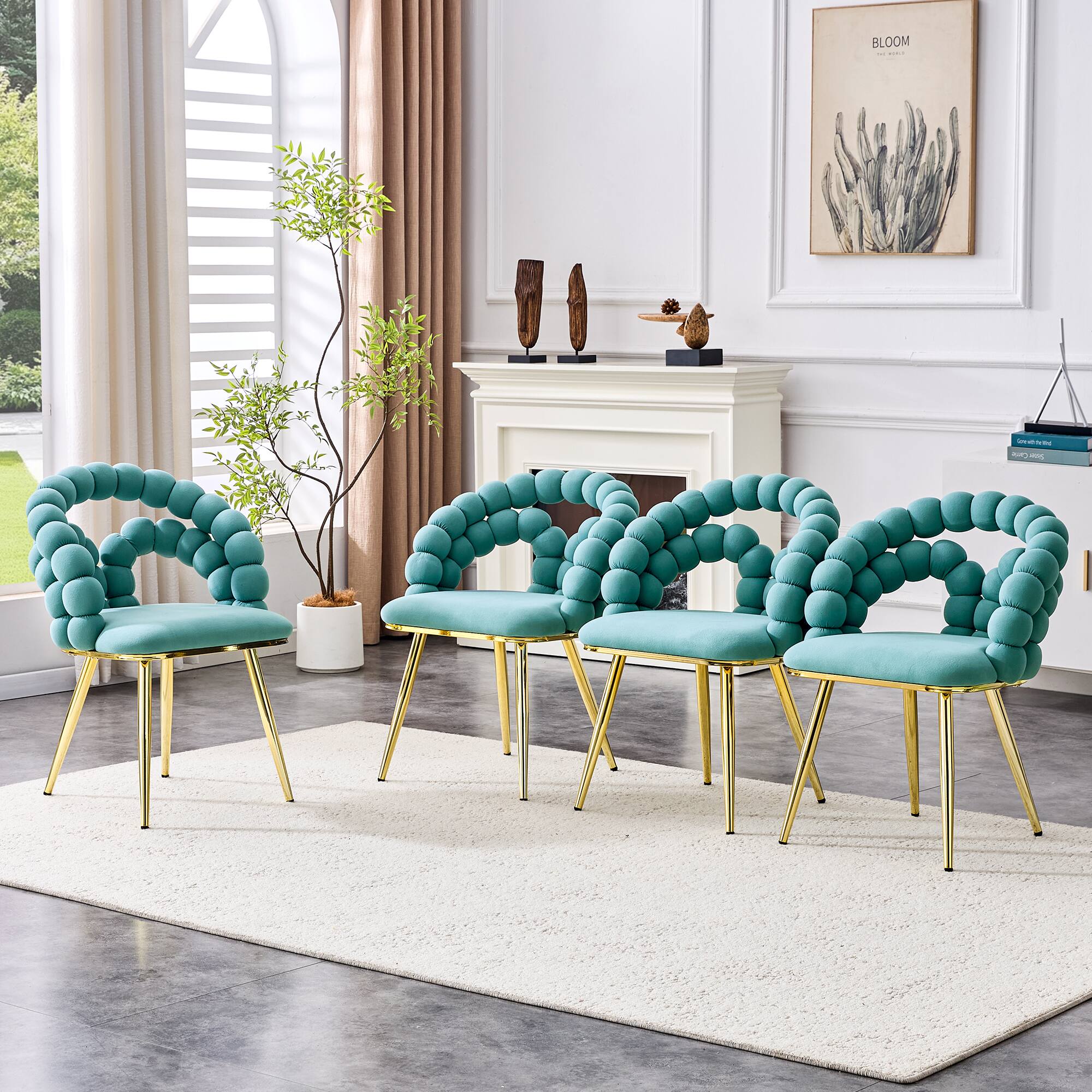 Back. Loheer - Loheer Teal Dining Chairs Set of 2 Bubble Back Velvet Accent Chairs, 1.92 ft x 1.58 ft x 2.67 ft - Gold,Teal.