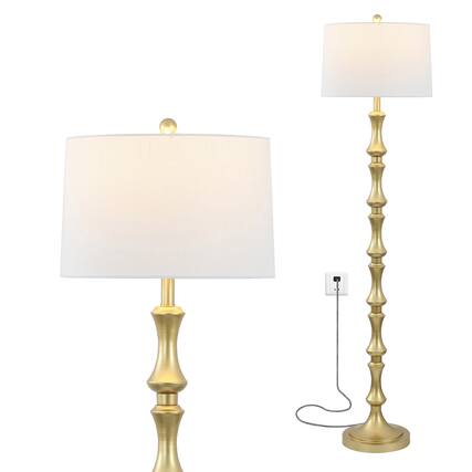 Front. Jonathan Y - Jaxon 62.5" Traditional Glam Metal LED Floor Lamp, Gold Painting - Gold Painting.