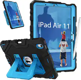 Fintie - Case for iPad Air 11-inch M4/M3/M2 (2026/2025/2024)/iPad Air 5th/4th Gen 10.9" Rugged Cover Built-in Kickstand - Black/Blue