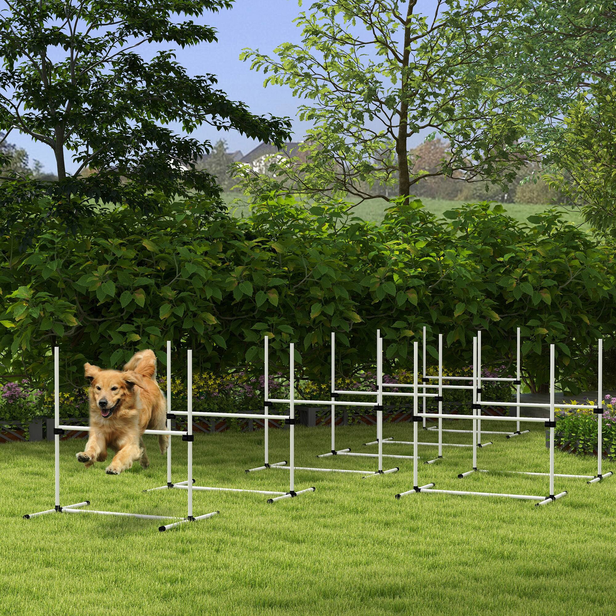 Angle. Pawhut - 8 Piece Dog Agility Equipment, Adjustable Height Jump Bars, Carry Bag, Displacing Top Bar - White.