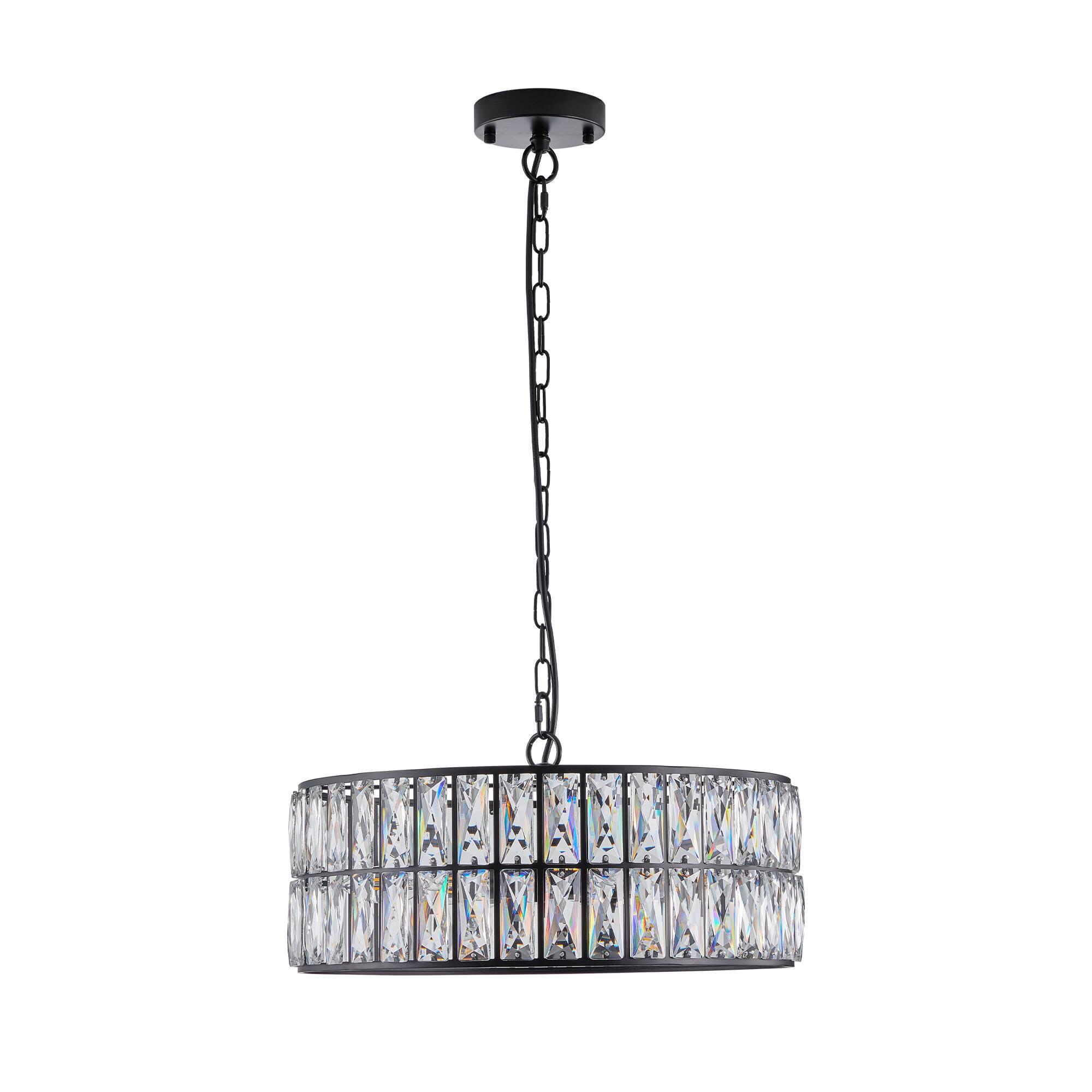 Alt View 5. Tiramisubest - 18" Black Modern Crystal Drum Chandelier, 6-Light Pendant Lighting Fixture with Metal Frame (No Bulbs) - Black.