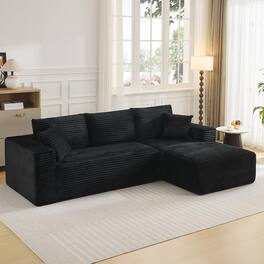 Babevy - 108" L-Shaped Modular Sectional Sofa, 2-Piece Corduroy Cloud Couch with Deep Seats & Pillows, No Assembly - Black