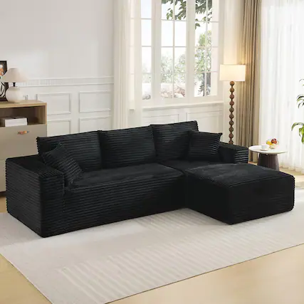 Front. Babevy - 108" L-Shaped Modular Sectional Sofa, 2-Piece Corduroy Cloud Couch with Deep Seats & Pillows, No Assembly - Black.