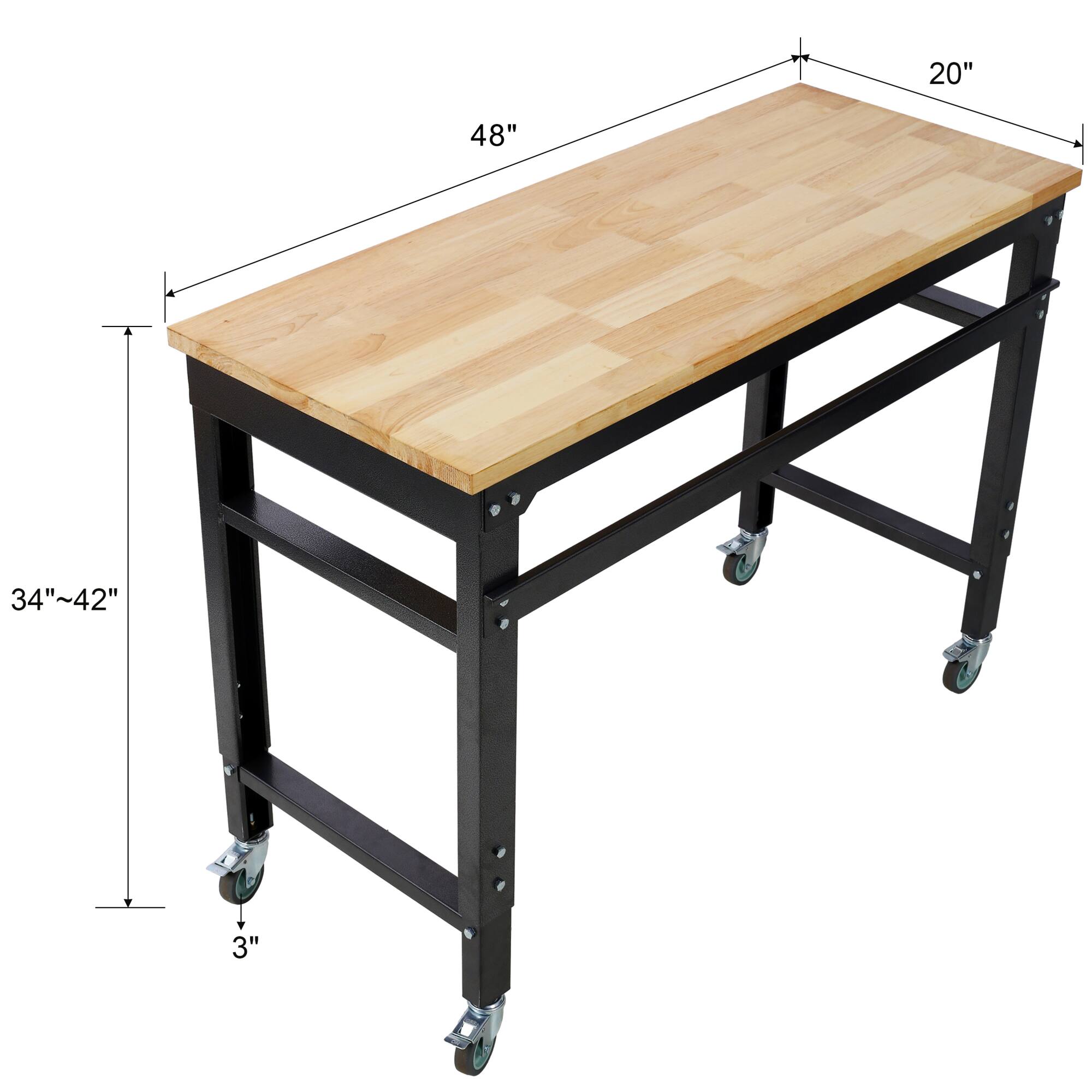 - Length: 48"
- Width: 20"
- Height: 34"~42"
- Wheel Height: 3"