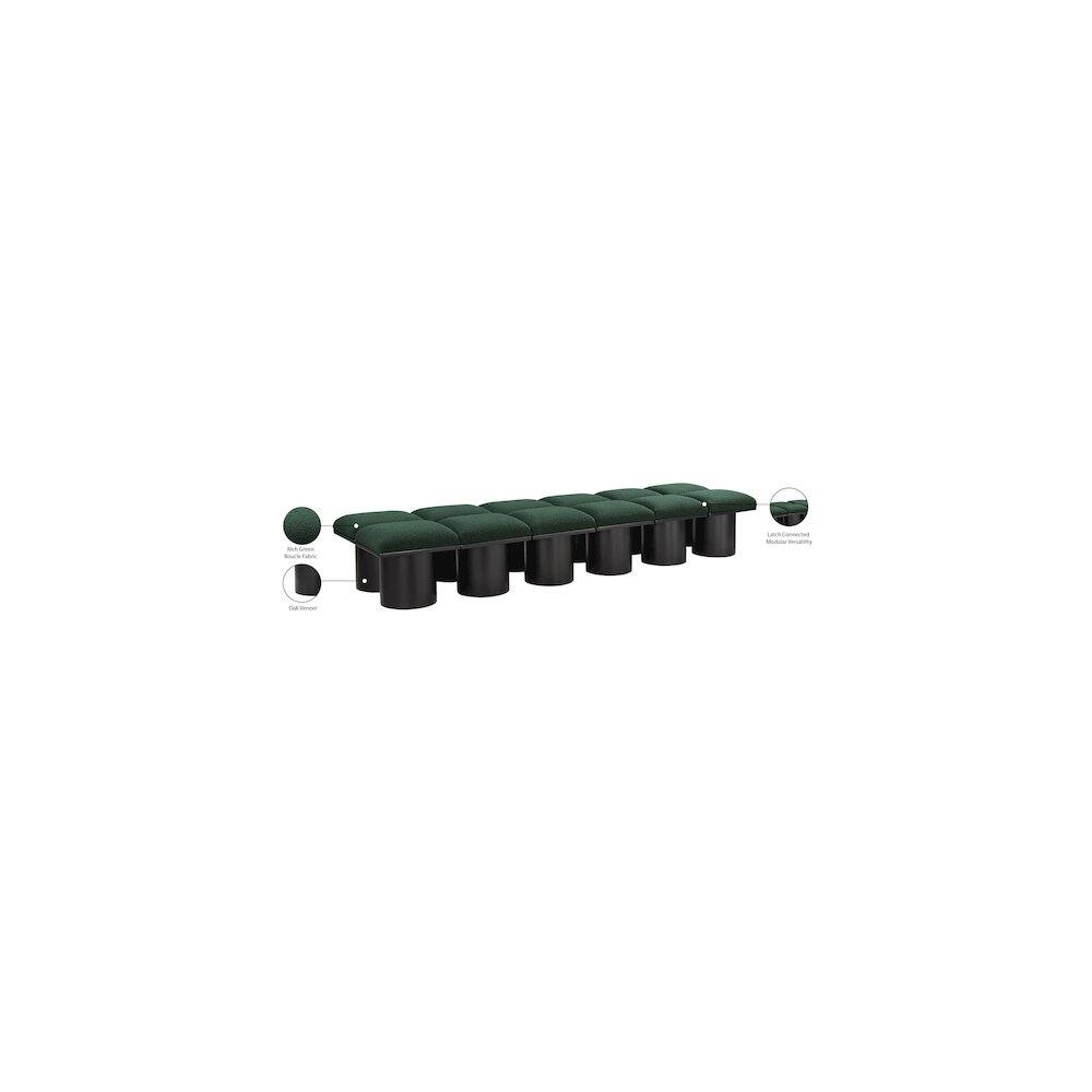 Alt View 2. Meridian Furniture - Pavilion Green Boucle Fabric Bench - Green Boucle Fabric.