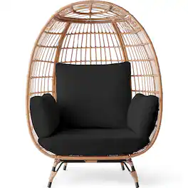 Best Choice Products - Wicker Egg Chair Oversized Indoor Outdoor Patio Lounger w/ Steel Frame - Black
