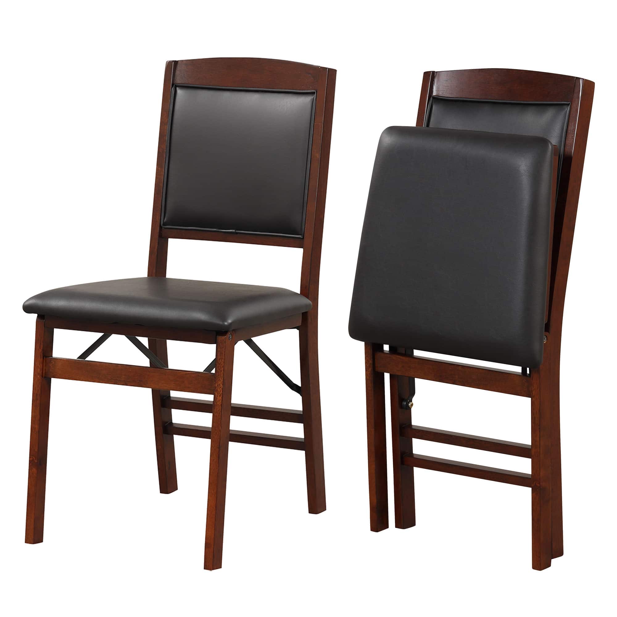 Costway - 2 Pack Folding Dining Chairs Foldable Chairs with PVC Padded Seat & High Backrest - Brown