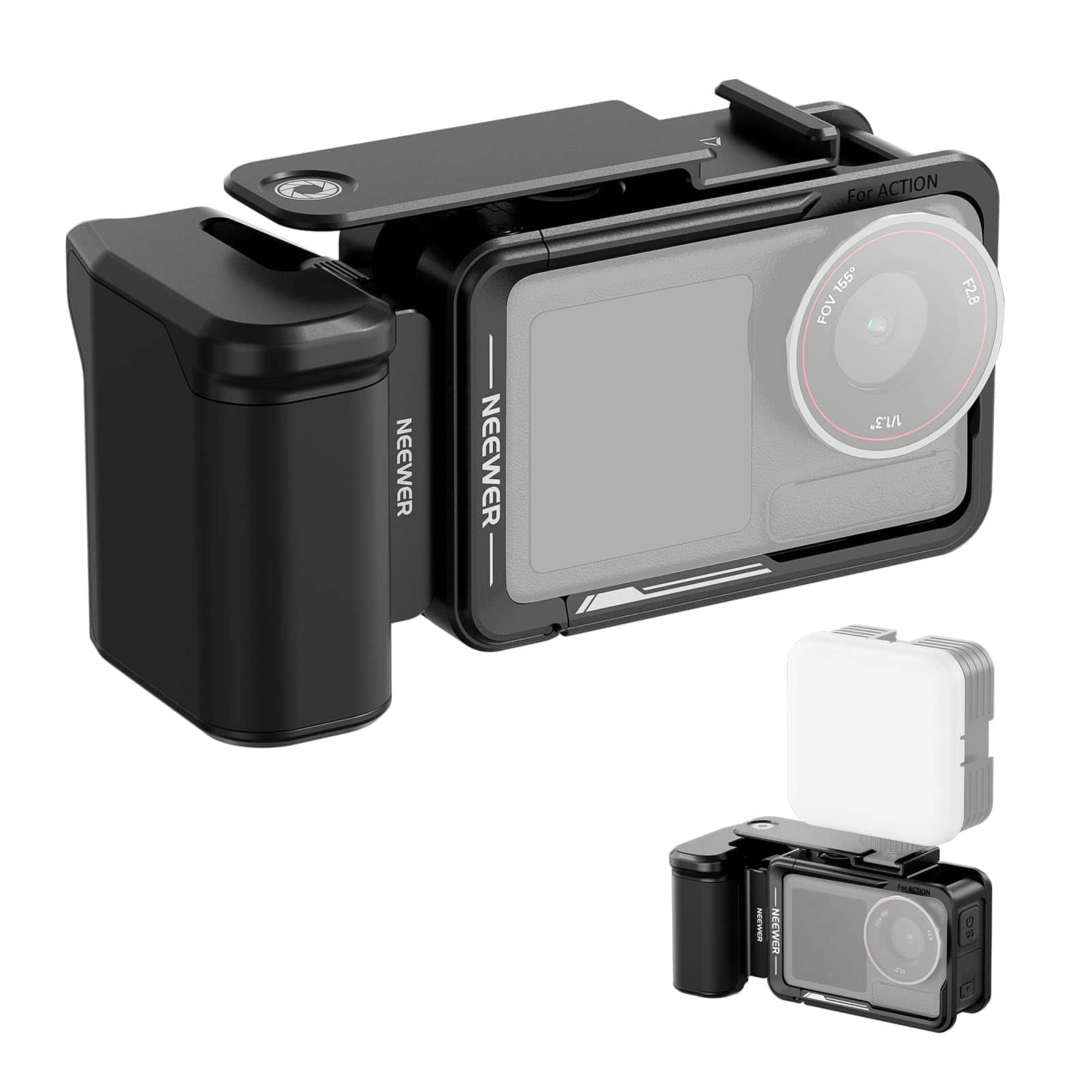 Neewer - Cage & Side Handle Kit for DJI Action 5 Pro/4/3, Metal Rig, Magnetic Adapter, Cold Shoe, Black