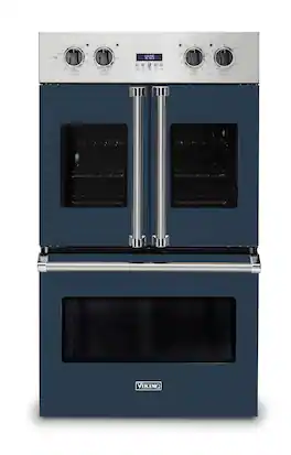 Viking - 30" 7 Series French Door Double Built-In Electric Thermal Convection Oven-Slate - Blue