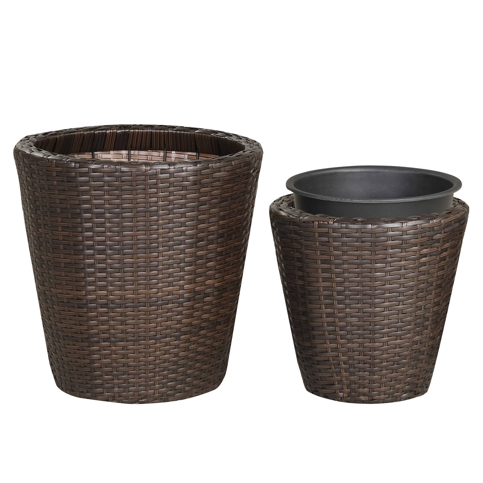 Alt View 9. Costway - Costway Set of 2 Plastic Planters, 15" & 12" Taper Rattan Planters with Drainage Holes - Brown + Black.