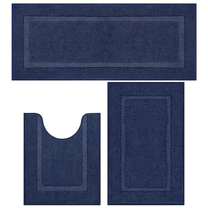 Front. Paradigms Interiors - Christmas Bathroom Rugs Sets 3 Piece 16x24 20x32 Non Slip Bath Mat And 20x24 Toilet U Shaped Washable Soft Fluffy Water - Navy Blue-20"x32"+ 20"x47"+U Shape 20"x24".