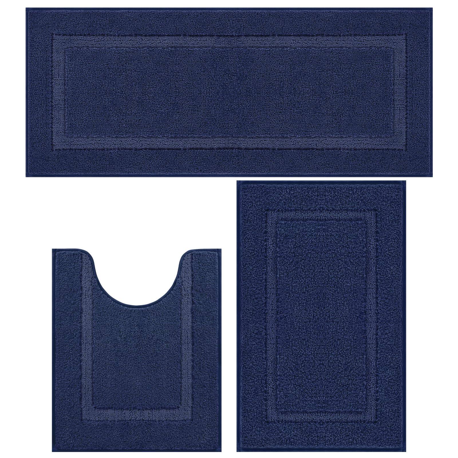 Front. Paradigms Interiors - Christmas Bathroom Rugs Sets 3 Piece 16x24  20x32 Non Slip Bath Mat And 20x24 Toilet U Shaped Washable Soft Fluffy Water - Navy Blue-20"x32"+ 20"x47"+U Shape 20"x24".