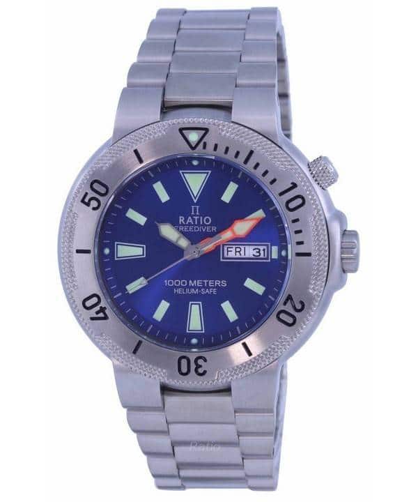RATIO - FreeDiver Blue Dial Stainless Steel Quartz 1050MD93-12V-BLU 1000M Men's Watch - Silver and blue