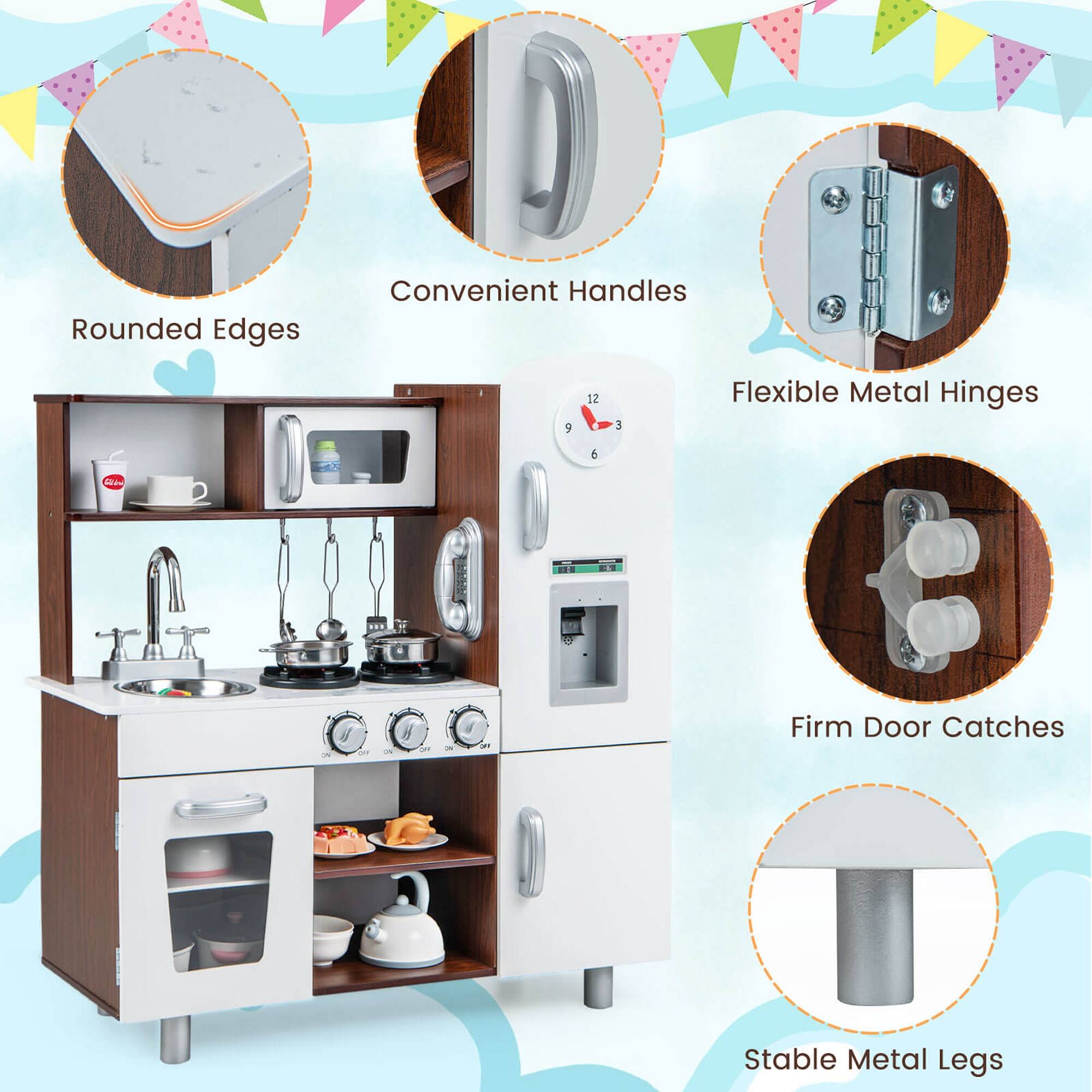 - Rounded Edges
- Convenient Handles
- Flexible Metal Hinges
- Firm Door Catches
- Stable Metal Legs