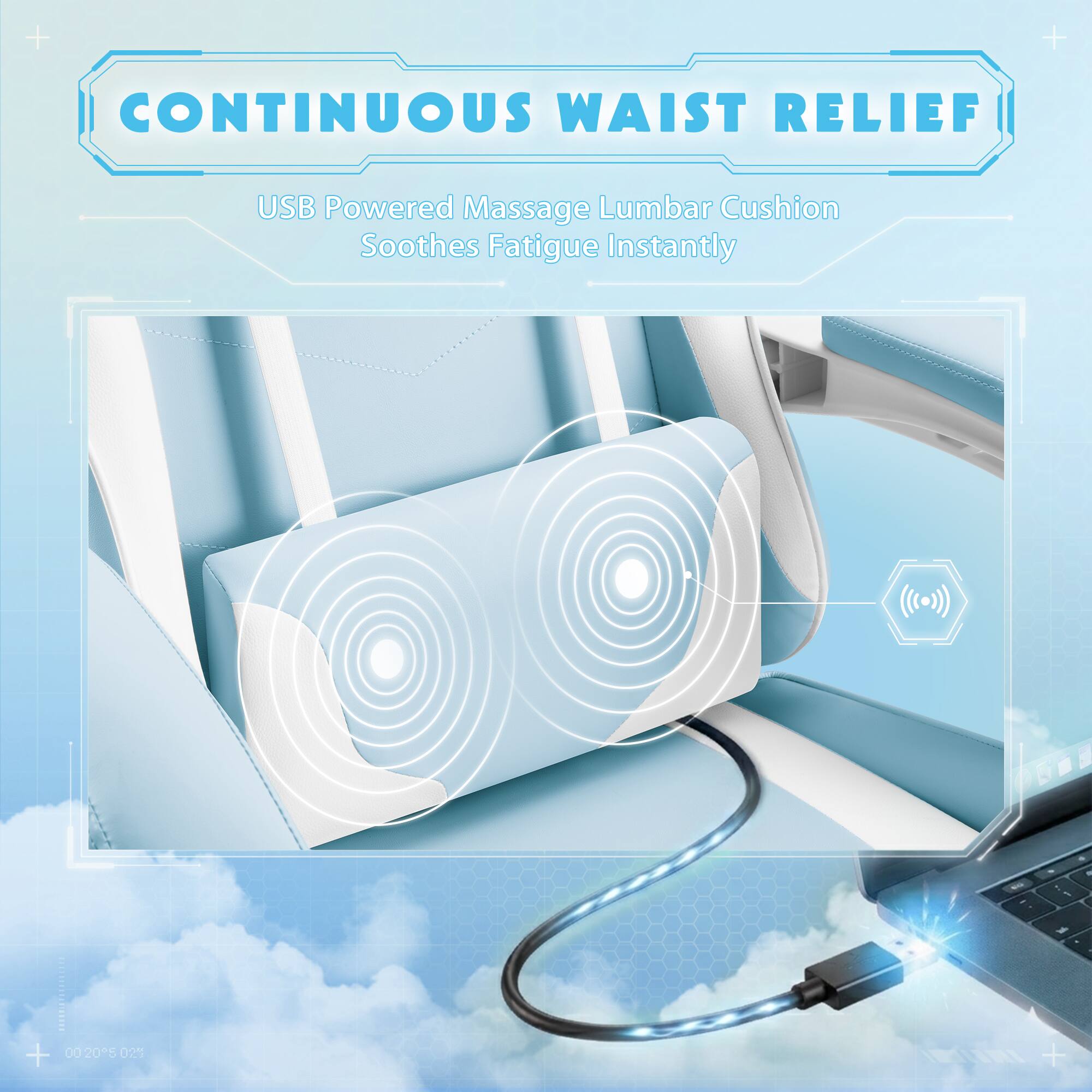 CONTINUOUS WAIST RELIEF  
USB Powered Massage Lumbar Cushion Soothes Fatigue Instantly