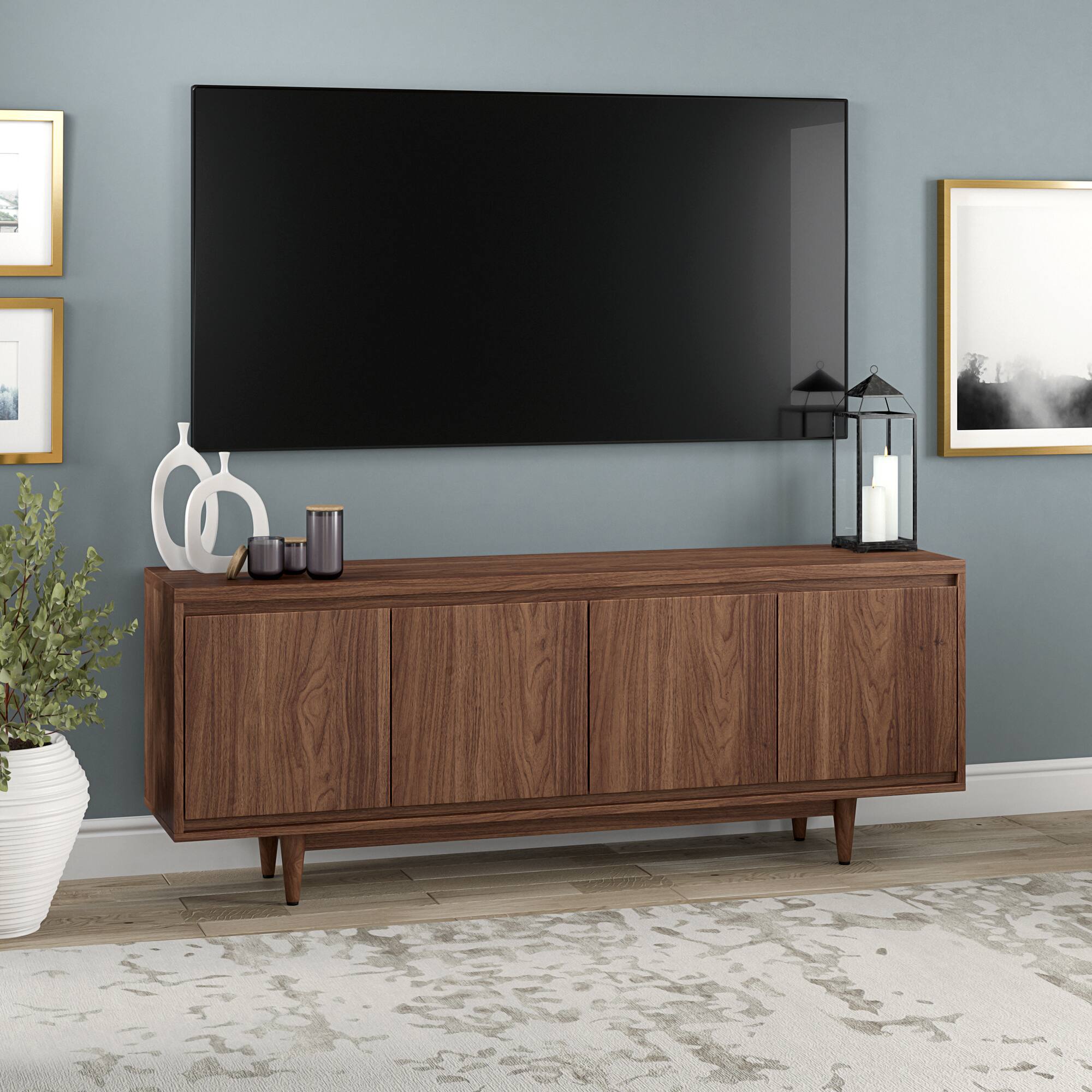Alt View 3. Hudson&Canal - Aelin Rectangular TV Stand for TV's up to 75" in Satin Walnut - Satin Walnut.