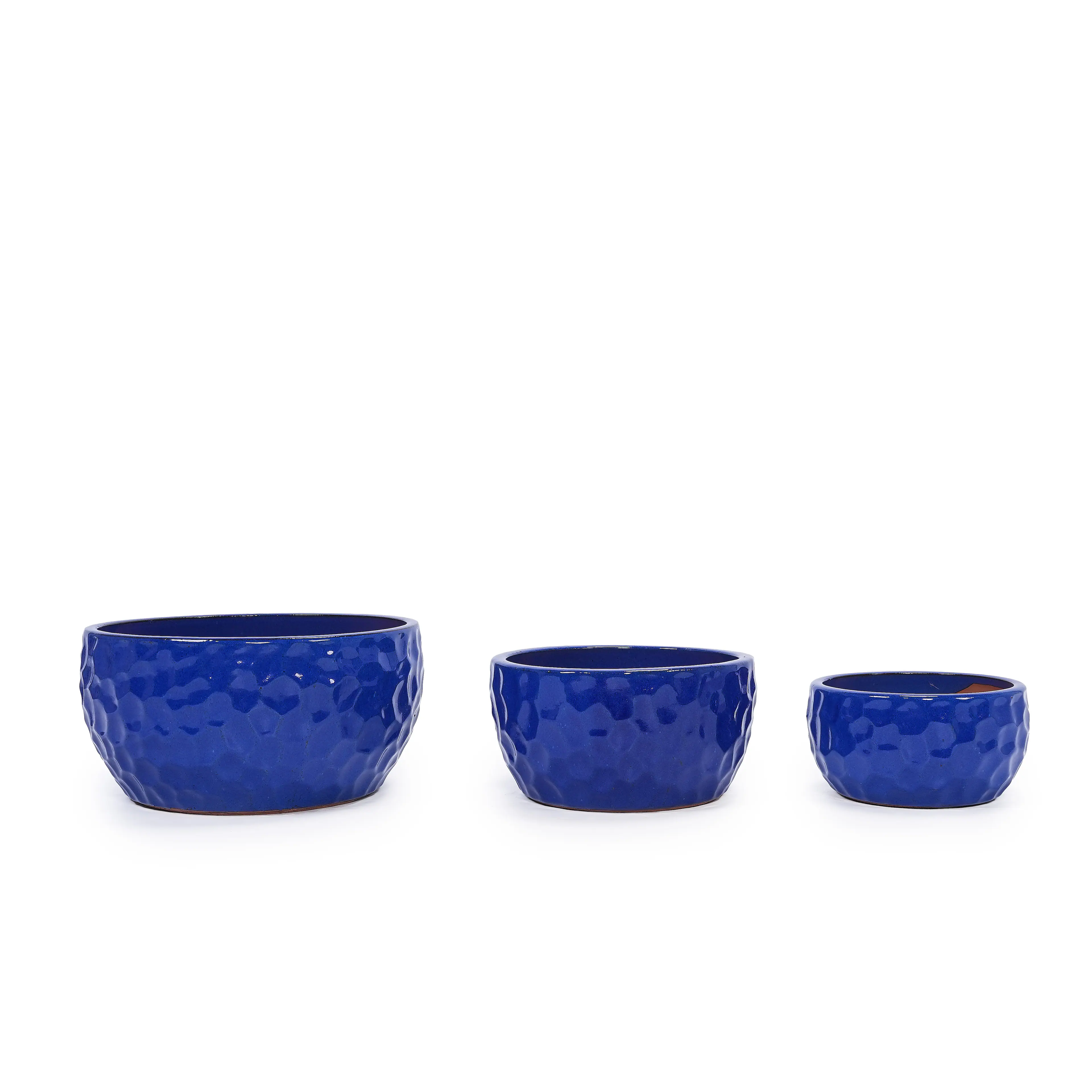 Alt View 4. Loheer - Ceramic Planter Set Loheer Handmade Cobalt Blue Plant Pots, Set of 3 Breathable Clay Planters for Indoor Outdoor Use.
