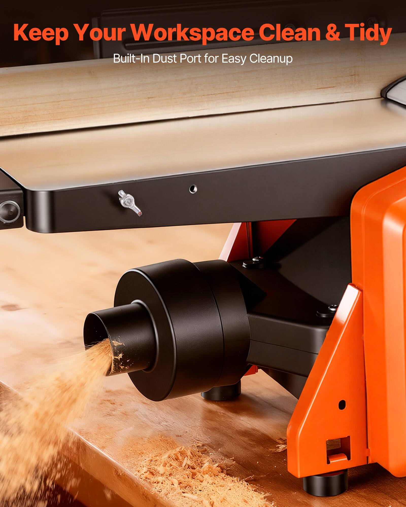 Keep Your Workspace Clean & Tidy  
Built-In Dust Port for Easy Cleanup