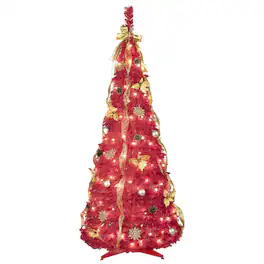 Boyel Living - 6 ft. Pop Up Christmas Tree Pre Lit with 150 Warm White LED Lights - Red