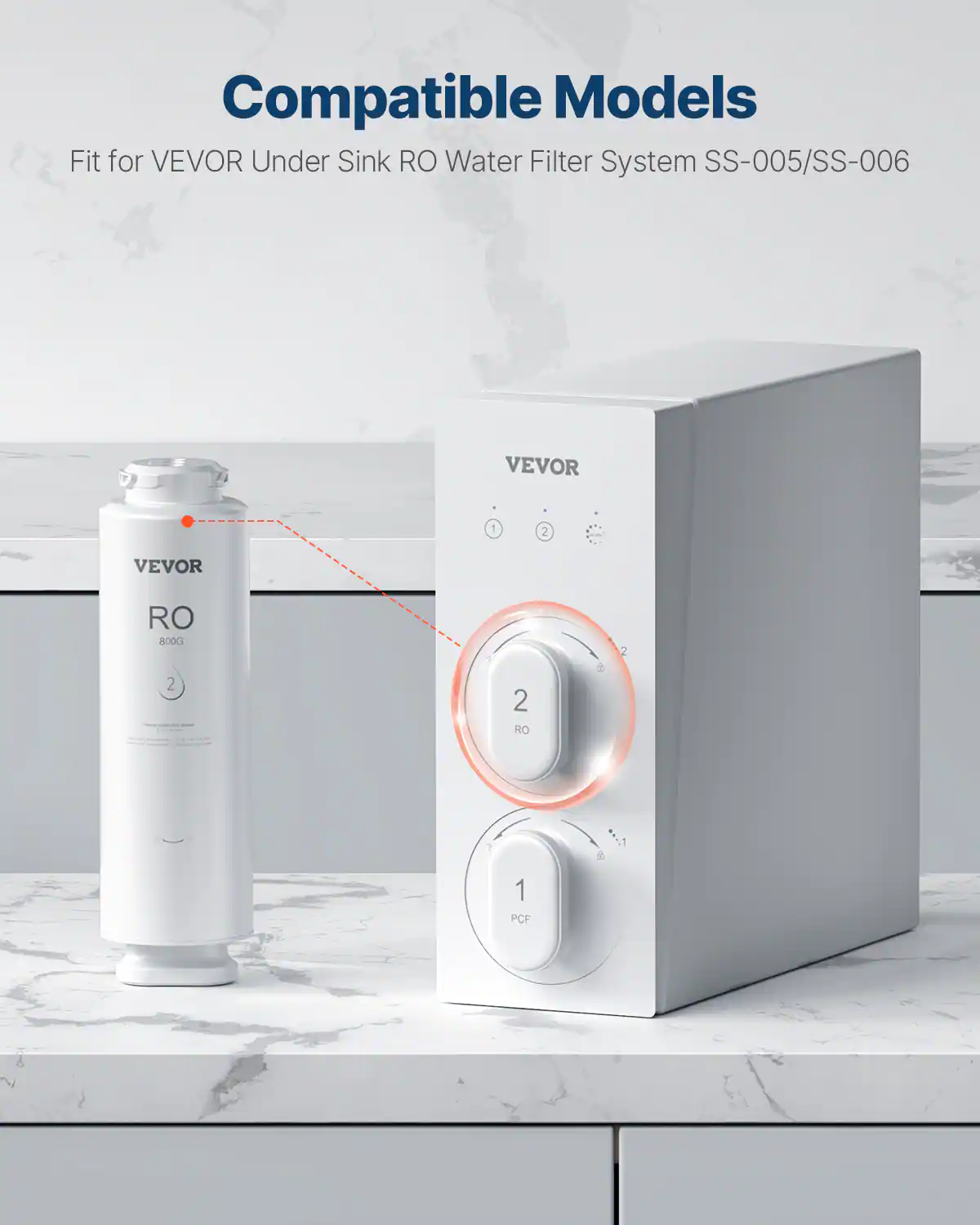 Compatible Models  
Fit for VEVOR Under Sink RO Water Filter System SS-005/SS-006  

VEVOR RO 8000  
VEVOR RO 8000 2  
VEVOR RO & 2 & 1 PCF