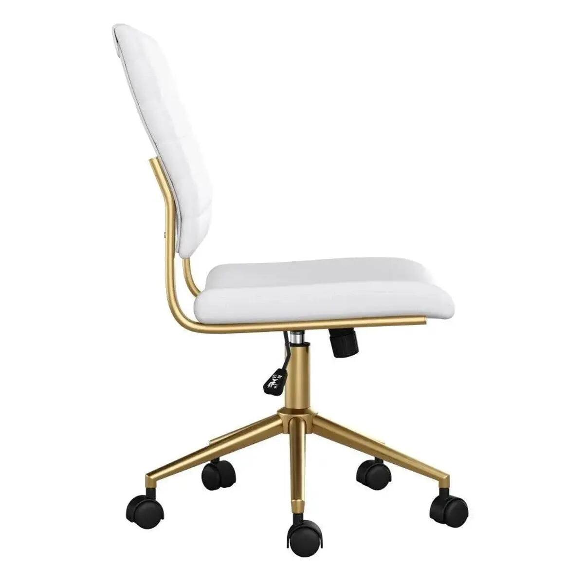 Alt View 8. Martha Stewart - Elegant Armless Swivel Office Chair for Home & Desk - White Faux Leather/Polished Brass.