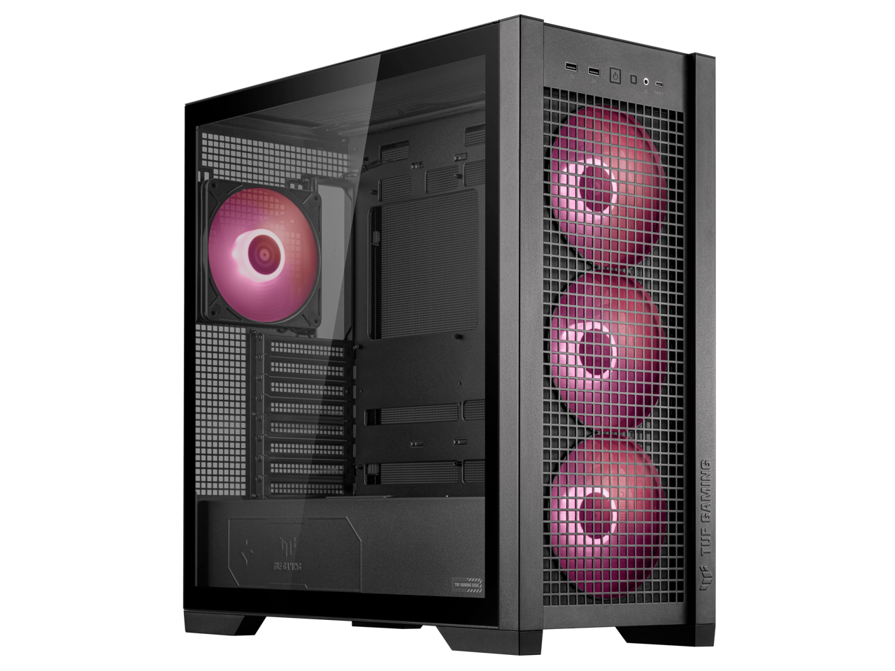 Front. ASUS - ASUS TUF GT302 ARGB Case - 4x 140mm ARGB Fans, Interchangeable Side Panel, Detachable Top, Hidden-Connector Support - Black.