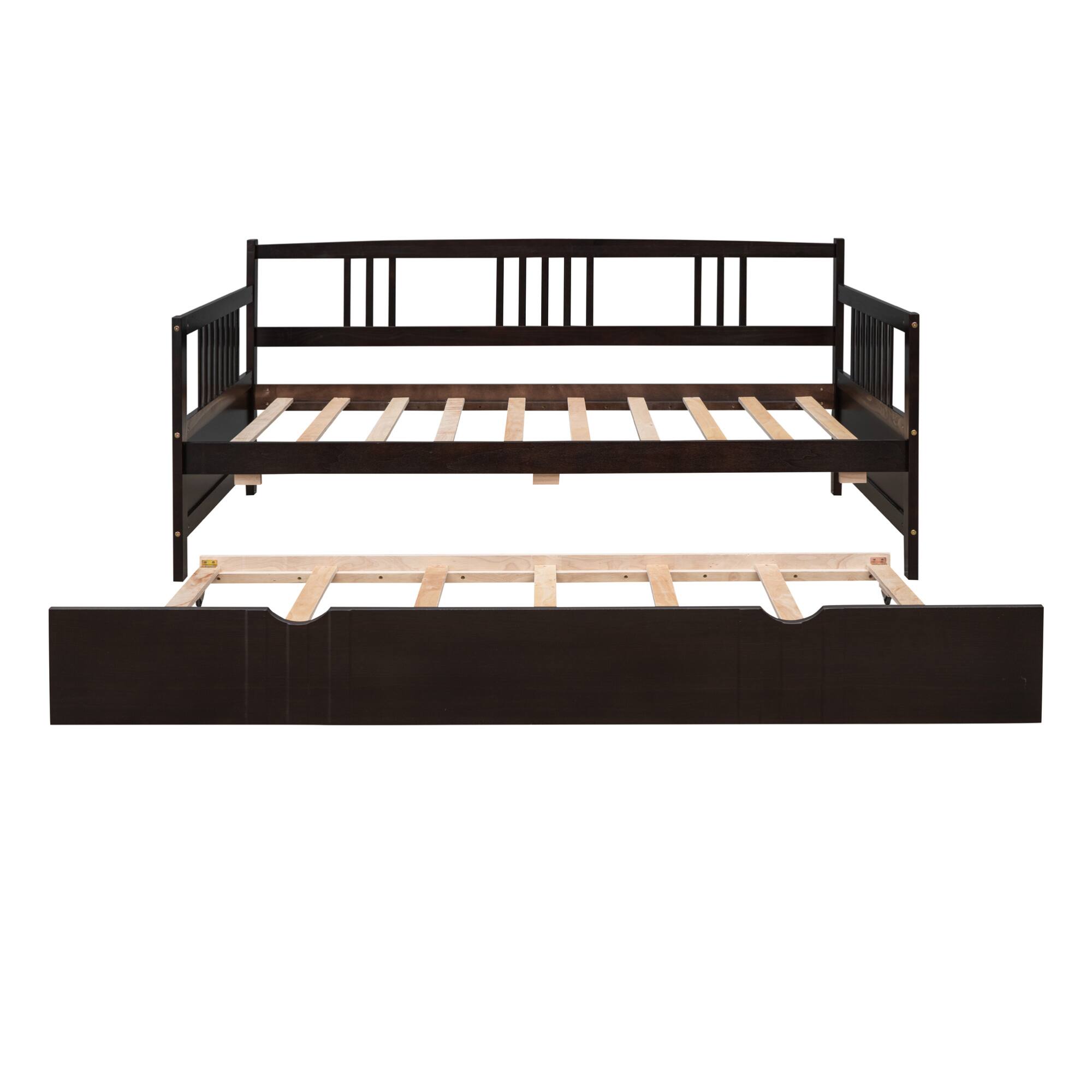 Alt View 2. GOODSILO - Twin Size Daybed with Trundle - Solid Wood Frame for Versatile Living Space Solutions - Espresso.