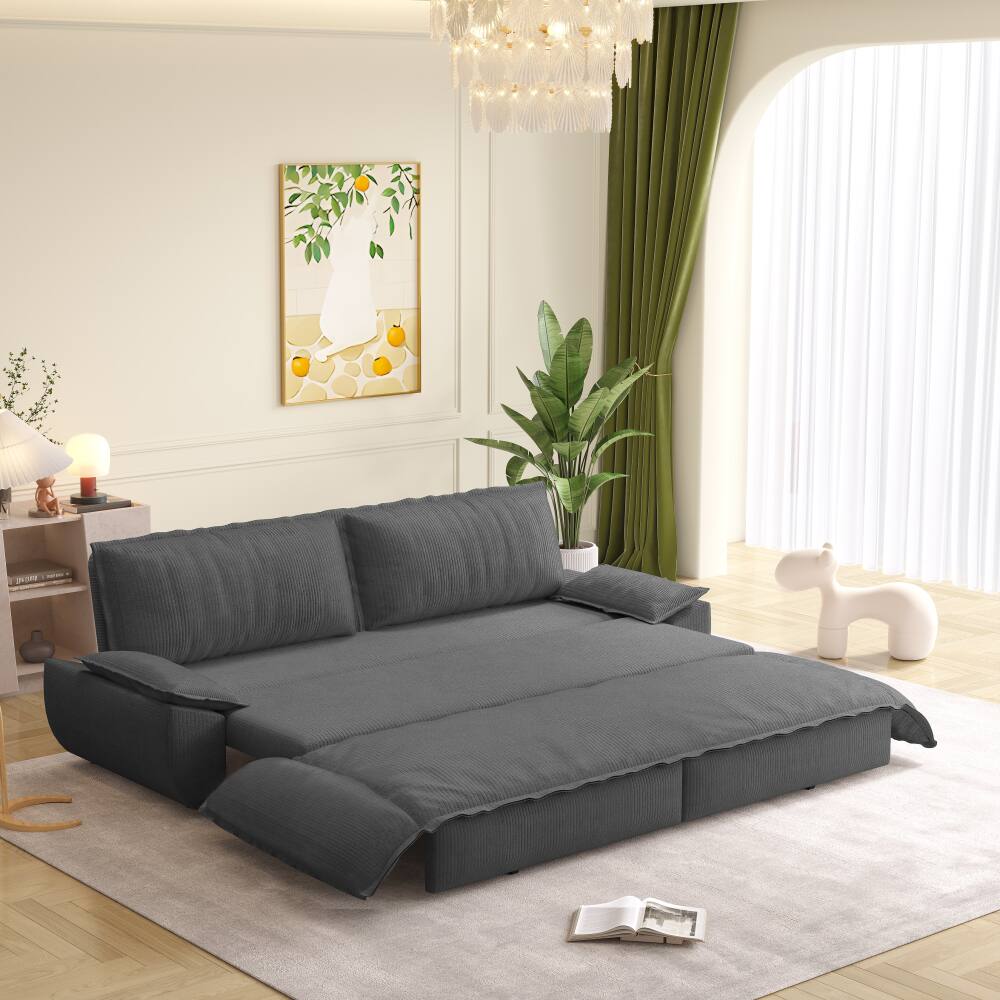 Left. JUJABU - 73.2" Queen Pull Out Sofa Bed, 3-in-1 Convertible Sleeper Sofa, Loveseat Bed, Grey - Gray.