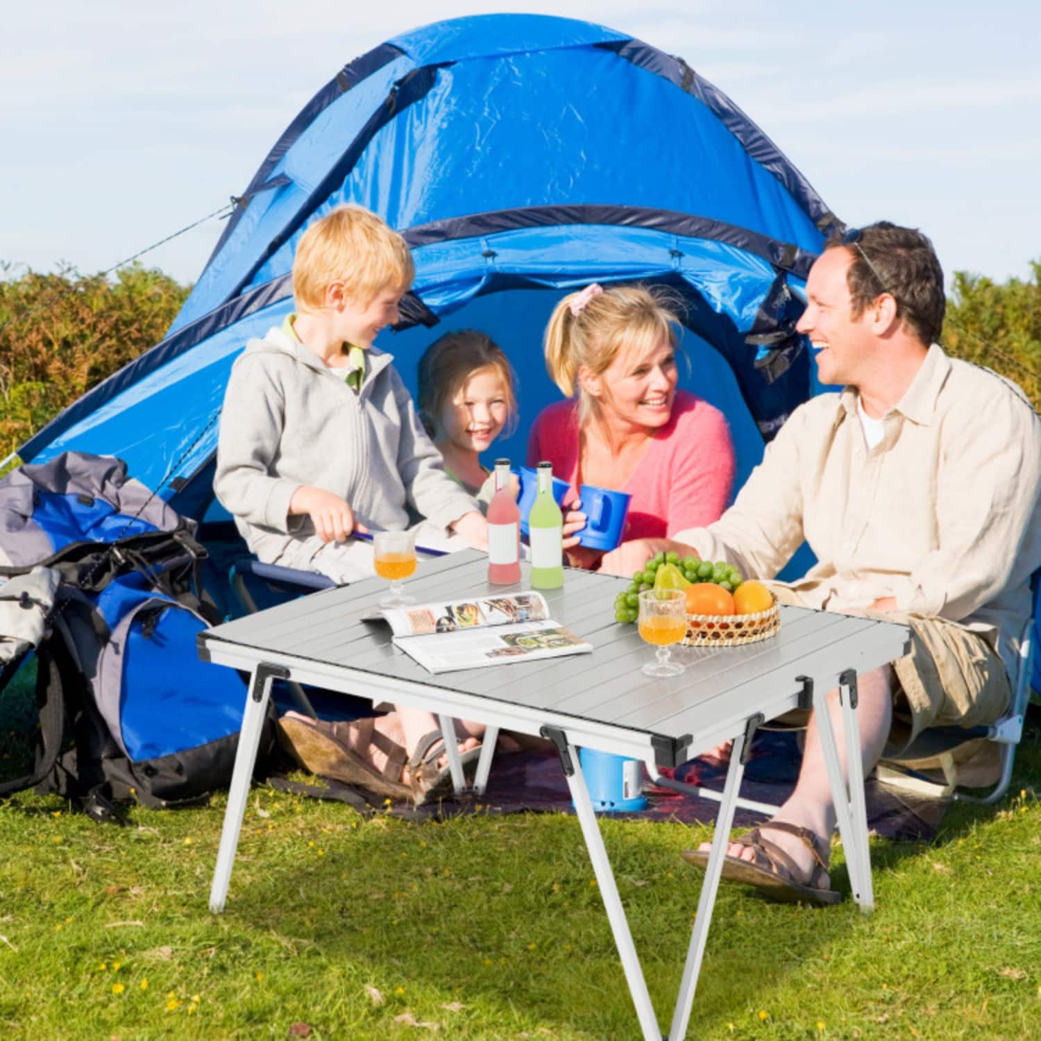 Mondawe - Folding Camping Table w Storage Bag Waterproof Aluminum Top 176 lbs 35.5" x 27" for Picnic - Silver