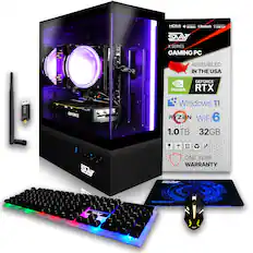 A - HDMI AUDIO & Bluetooth SAN X SERIES GAMING PC ... S Usa 3.0 ASSEMBLED IN THE USA GEFORCE NVIDIA RTX GEFORCE 1 SAN Windows 11 RYZEN WiFi 6 1.0TB 32GB ONE YEAR WARRANTY